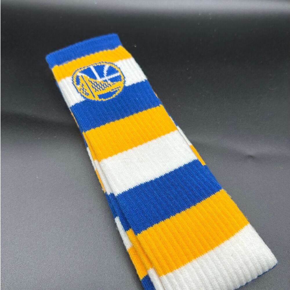 Golden State Warriors Crew Socks Striped Blue Yellow NBA New With Tags